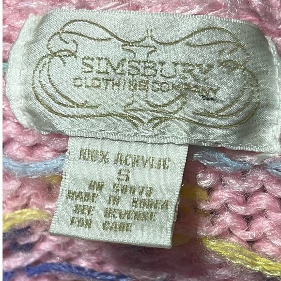 Vintage 1980s Simsbury Pastel Fair Isle Style Sweater Pink Multi Striped - Small - Picture 7 of 8